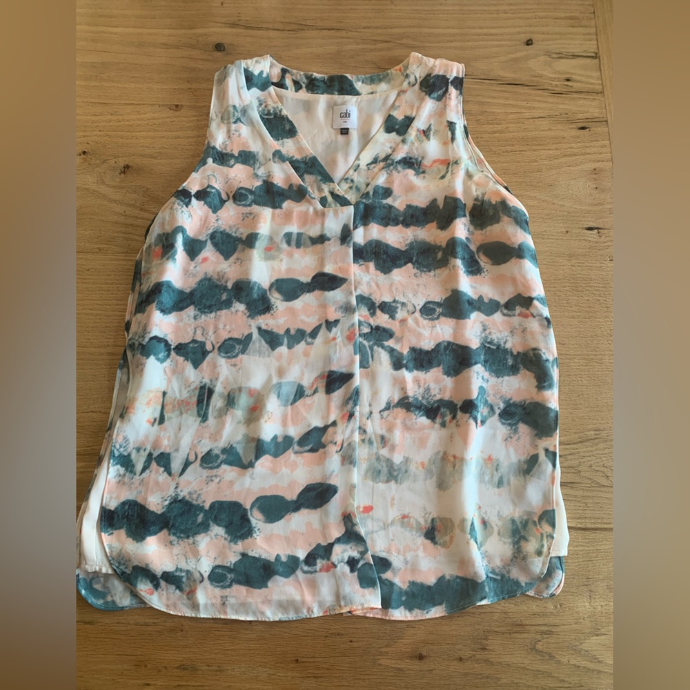 Cabi Watercolor Sleeveless Tunic Pink Turquoise Women’s Small‎ Preloved